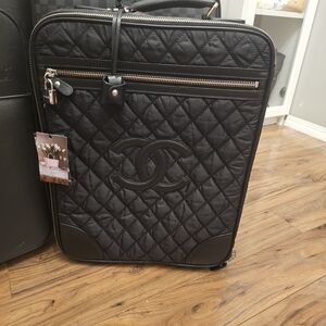 CHANEL Black Quilted Rolling Carry-On with CC Logo